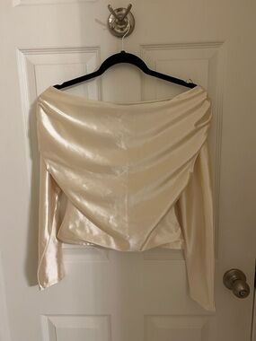 Express Satin Off-The-Shoulder Top in Ivory